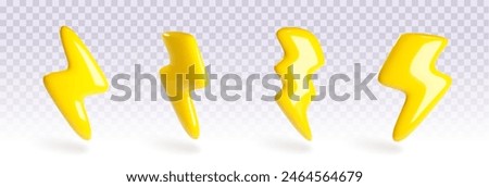 Lightning bolt of different shape on transparent background. Cartoon 3d vector illustration set of thunder flash or electric energy power sign. thunderbolt for warning, fast and discount concept.