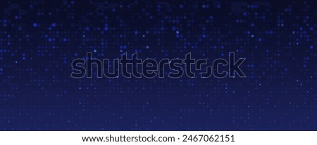 Dark background with blue pixel pattern. Vector illustration of abstract bg with geometric square elements grid. digital backdrop with dissolve rectangle dot particle mosaic gradient texture.