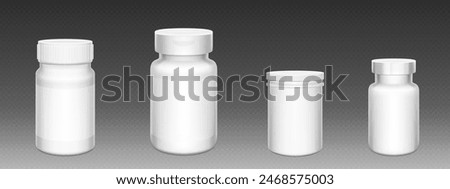 3d white plastic pill bottle. Supplement container package mockup. Medicine jar for capsule, drug, protein or aspirin with empty prescription label template and lid. Pharmaceutical pack mock up