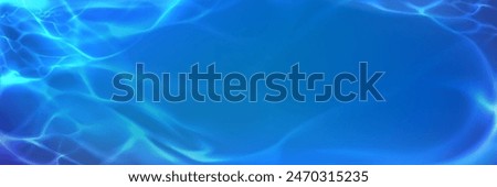 Blue water surface overlay background. Vector realistic illustration of clear aqua waves with light refraction, 3d sea, ocean or swimming pool clean bottom view with abstract shiny ripple texture