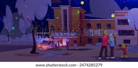 Similar – Image, Stock Photo Woman putting security snow chain in tire wheel of car