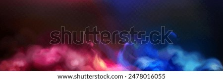 Red and blue smoke clouds on black transparent background with neon glow effect for sport versus concept. Realistic 3d vector two color fog for game vs confrontation or police car light design.