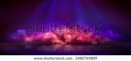 Pink neon light smoke. Space cloud game background. Metaverse wallpaper with purple futuristic mist. 3d spooky vapor cosmos landscape. Meta foggy dream backdrop scene with smoky texture flow