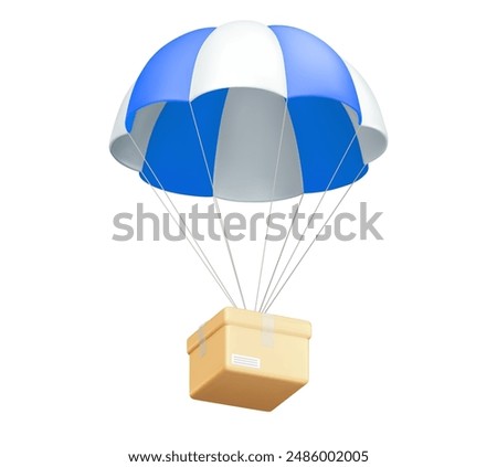 Fast order delivery icon of cardboard parcels on flying parachute. Realistic 3d vector illustration of balloon with carton package for post shipping service. Mail and shipment of ecommerce pack.