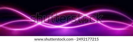 Pink neon light wave line abstract background. Dynamic curve swirl flow for music rhythm bg. 3d futuristic horizontal pulse vortex. Audio voice wavy pattern with laser elements creative design