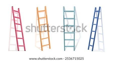 3d metal ladder isolated vector. Realistic wall stair construction on white background with shadow. Vertical high climbing step equipment for repair or renovation purpose. Building tall furniture