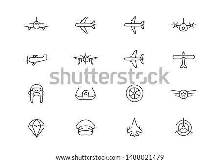 Editable stroke. Aviation thin line vector icons