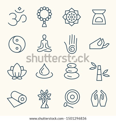 Meditation and spa retreat line vector icon set