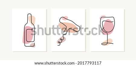 Wine cards. Modern artistic continuous line vector illustration.