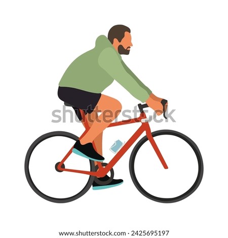 Young man rides a bicycle flat style vector illustration