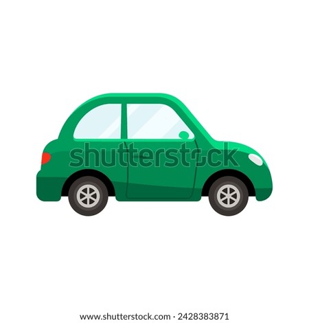 Compact hatchback car emerald green coloured flat style vector illustration