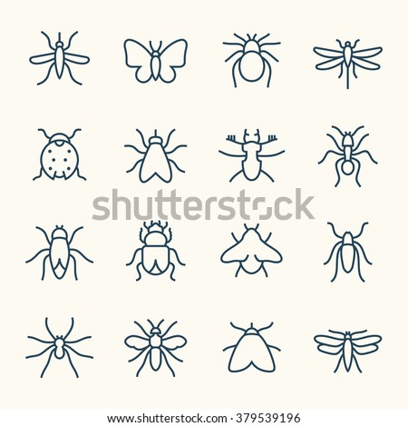 Insects Line Icons Stock Vector Illustration 379539196 : Shutterstock