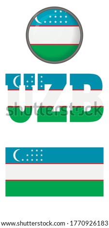 Icons of the flag of Uzbekistan on a white background. Vector image: flag of Uzbekistan, button and abbreviation. You can use it to create a website, print brochures, booklets, leaflets, travel guides