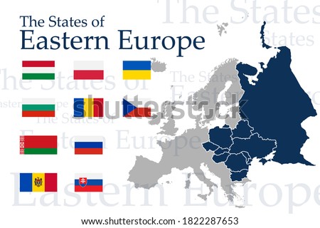 A set of icons for flags of Eastern Europe. Vector image of flags and maps of Europe on a white background. You can use it to create a website, print brochures, booklets, flyers, and travel guides. Imagine de stoc © 