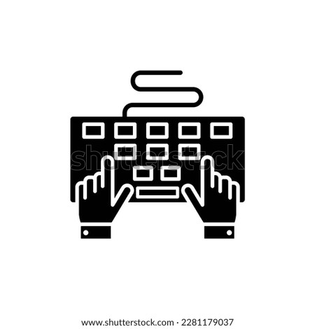Icon hands typing on the keyboard fill glyph icon vector illustration