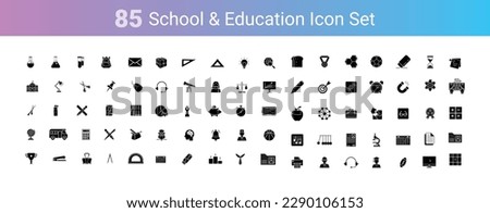 Back to school education icon set in glyph fill style. Logo, pictogram, design infographic elements