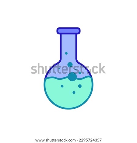 Round bottom flask with liquid line icon. Laboratory glassware equipment vector outline sign