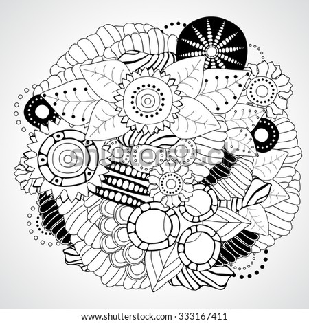 Stock Vector Seamless Floral Black And White Doodle Pattern ...