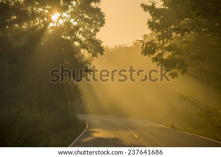Backlight and sun flare long road in Thailand