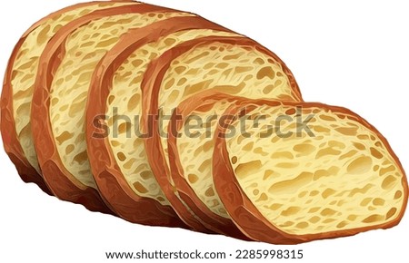 Sliced bread on white background, oil paint style, digital paint. Breakfast, food, cuisine, casual food hand drawn digital illustration.