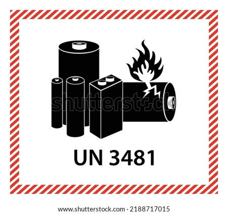 UN3481 SIGN, Dangerous goods label vector illustration, Lithium battery label vector design, UN 3481 Lithium Ion Battery Shipping Label design isolated, industrial label UN 3481