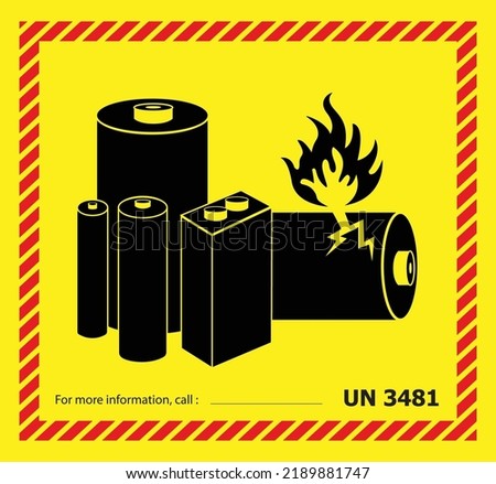 Dangerous goods label vector illustration, Lithium battery label vector design, UN 3481 Lithium Ion Battery Shipping Label design isolated, industrial label UN 3481, UN3481 SIGN