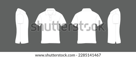 T-shirt polo white vector illustration, white polo t-shirt isolated grey background, t-shirt front, t-shirt back and t shirt sleeve design for mockup, plain t shirt artwork