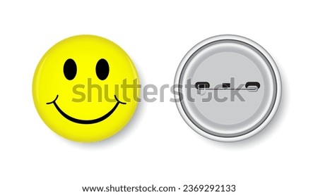 BUTTON BADGE VECTOR ILLUSTRATION, SMILEY BADGE, SMILEY FACE ISOLATED