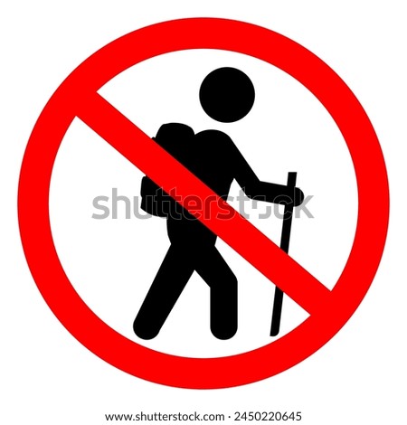 No hiking Sign, no cliff climbing sign vector illustration, Nohiking icon isolated on white background, No hiking cross out warning sign in a dangerous area, prohibited area for hiking, Avoid Hiking.