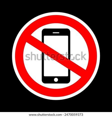 Mobile Phone prohibited. No cell phone sign, restricted area sign, Don't use mobile phone symbol, mobile sign. No mobilephone sign vector illustration, Warning Icon, No cell phone icon, no calling 