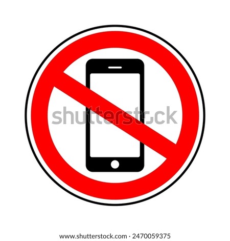 Mobile Phone prohibited. No cell phone sign, restricted area sign, Don't use mobile phone symbol, mobile sign. No mobilephone sign vector illustration, Warning Icon, No cell phone icon, no calling 