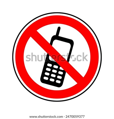 Mobile Phone prohibited. No cell phone sign, restricted area sign, Don't use mobile phone symbol, mobile sign. No mobilephone sign vector illustration, Warning Icon, No cell phone icon, no calling 