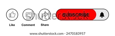 Like, Comment, Share and Subscribe Icon Vector illustration. Set of subscribe button icons bell, like, comment, share sign for channel, blog, social media. Subscribe icon isolated on white background.