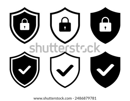 Security shield sign vector illustration, Lock security icon, Set of security shield icons, securityshields symbols with check mark and padlock, Shield security icon, Safety, protection sign