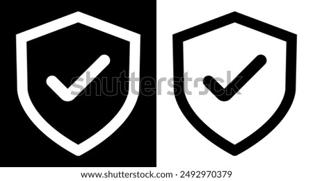 Checked sign, tick icon, Shield icon, Shield with a checkmark in the middle Protection icon concept, Check mark icon vector design, Set of security shield icons, security shields isolated