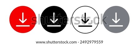 Download icon vector illustration, file download symbol isolated, Software download icon, upload icon, Set of download icons as template for design of web page, site or mobile app.