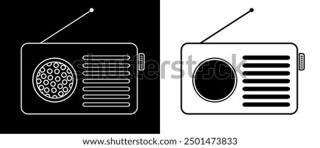 Radio icon vector illustration, logo template, FM broadcast icon isolated, Radiocast business concept. Old radio clipart, Radio logo template vector. tape recorder symbol.