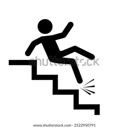 Falling Sign vector illustration, Wet floor warning vector sign, falling off stairs sign isolated, warning sign