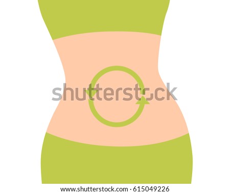 Good metabolism. The body of a woman with green arrows on her belly. Vector illustration 