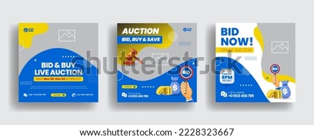 Modern online live auction bid banner for social media post template and law firm square flyer poster template abstract  set