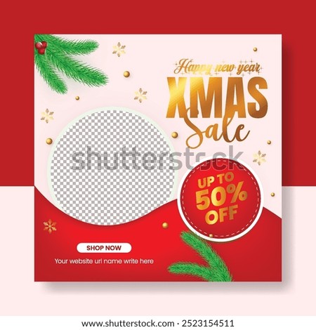 Christmas and new year sale promotion social media post, banner, ad template, Christmas and new Year's Eve celebration party invitation greeting card with Christmas illustration background 