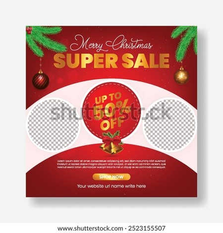 Merry Christmas and new year sale promotion social media post, banner, ad template, Christmas and new Year Eve celebration party square flyer or poster, invitation greeting card, Christmas background 