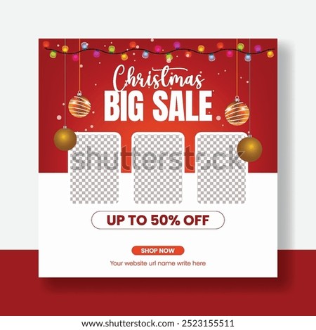 Merry Christmas and new year sale promotion social media post, banner, ad template, Christmas and new Year Eve celebration party square flyer or poster, invitation greeting card, Christmas background 