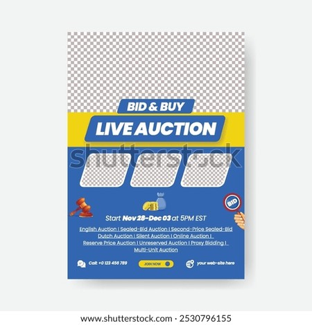 Live auction  and bid print flyer or poster template design