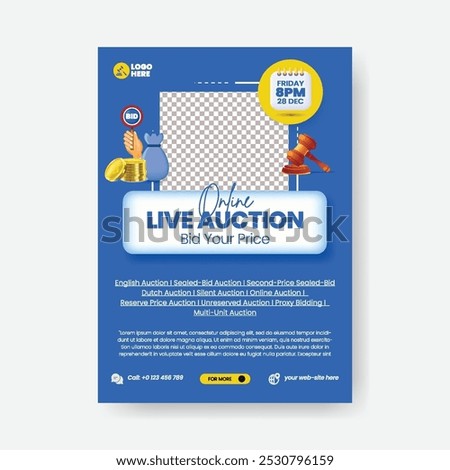 Live auction  and bid print flyer or poster template design