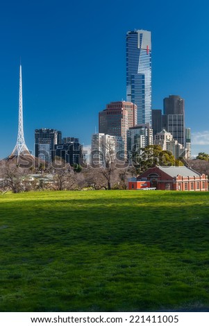 View of the business district of Melbourne. High-rise office buildings in the business district of Melbourne