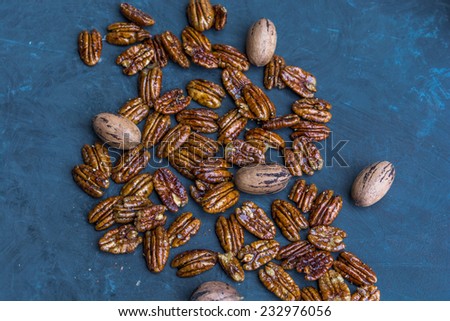 Raw Candied Pecans coated with on hundred percent maple syrup with whole shelled pecans