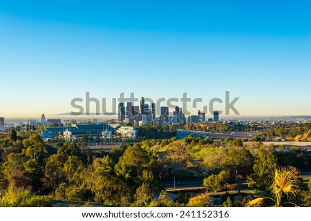 view of dodger stadium and downtown Los Angeles from Elysian Park