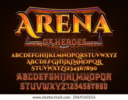 fantasy golden arena of heroes medieval rpg game logo text effect with frame border Photo stock © 