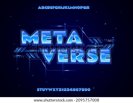 modern futuristic blue metaverse text effect with hologram panel	
